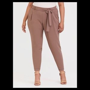 Crepe tie front taupe tapered pant Torrid